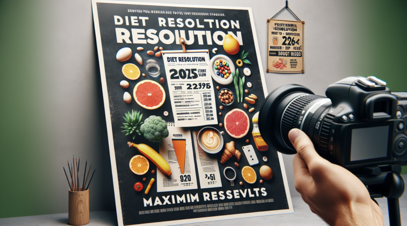 alt_text: Poster bertuliskan "Resolusi Diet 2026: Mulai Pelan, Hasil Maksimal" dengan elemen diet dan kebugaran.