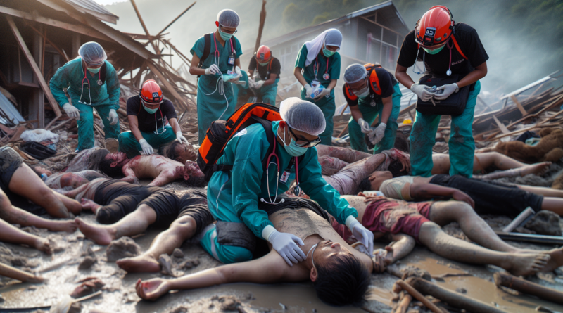 alt_text: Relawan medis sigap menangani korban di lokasi bencana Aceh.