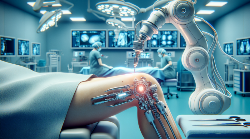 alt_text: Robotik canggih membantu operasi lutut, merevolusi teknik medis dan pemulihan pasien.
