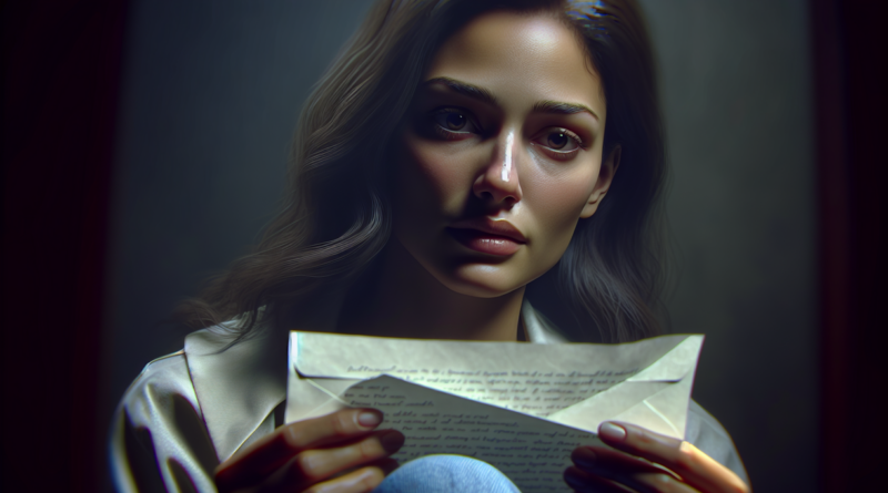 alt_text: Wanita menyembunyikan perasaan cinta dan sepucuk surat berisi curahan hati mahasiswi.