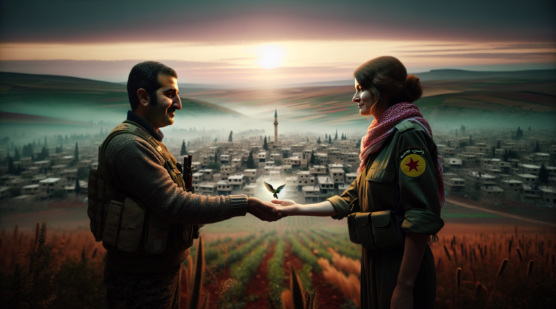 alt_text: "Peta Suriah dengan tanda perdamaian, menyoroti gencatan senjata di Timur Tengah."