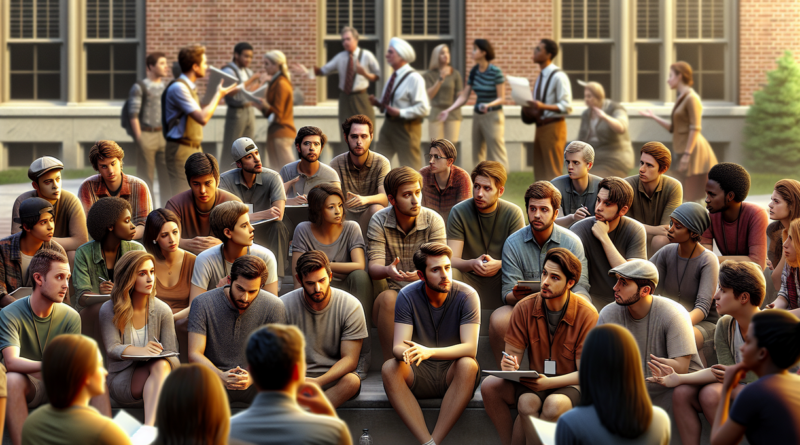 alt_text: Diskusi grup tentang konten, menyusun surat perpisahan, dan momen hening di lingkungan kampus.