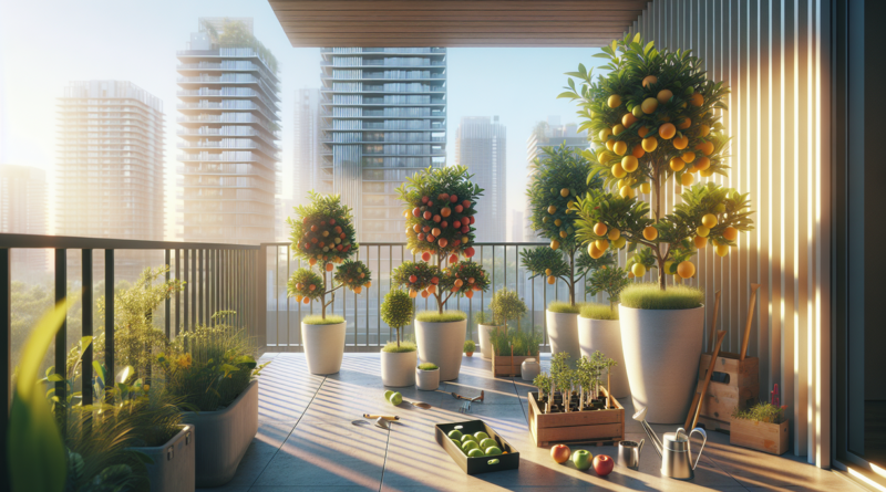 alt_text: Pohon buah mini di pot ideal untuk urban farming; cocok ditempatkan di area terbatas.