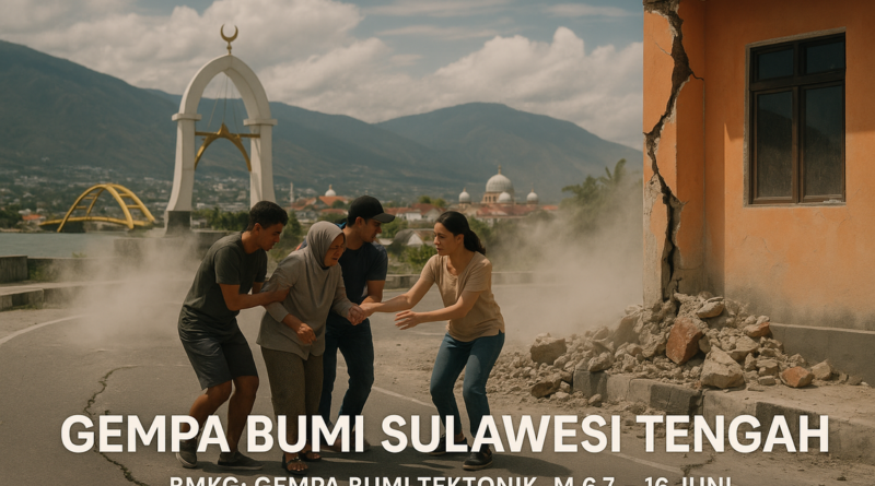 alt_text: Bangunan roboh dan retakan tanah pascagempa Palu 6,7 M, mengingatkan akan kekuatan alam.