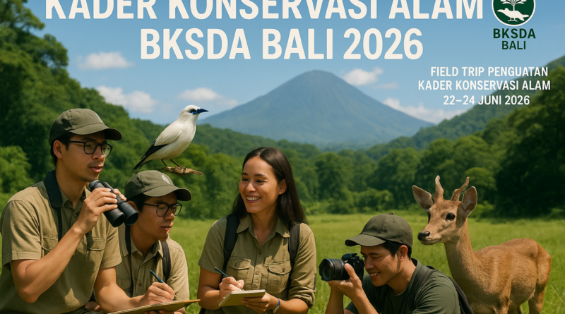 alt_text: "Perayaan Hari Konservasi Alam di Bali, orang-orang berkumpul di tengah keindahan alam."