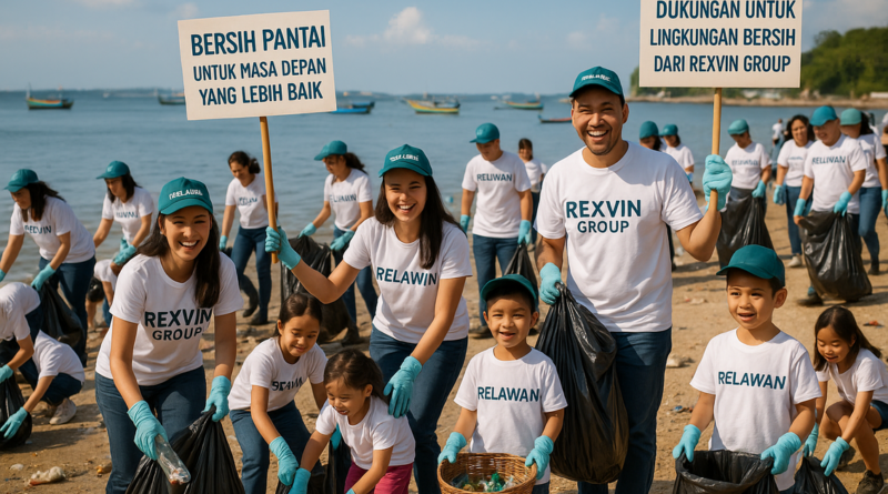 alt_text: Acara Rexvin Group bersama Konten Hijau di Pantai Tanjung Uma berfokus pada lingkungan.