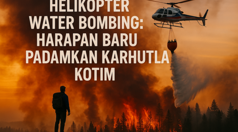 "alt_text": Helikopter water bombing memadamkan kebakaran hutan di Kotim dengan efektif dan cepat.