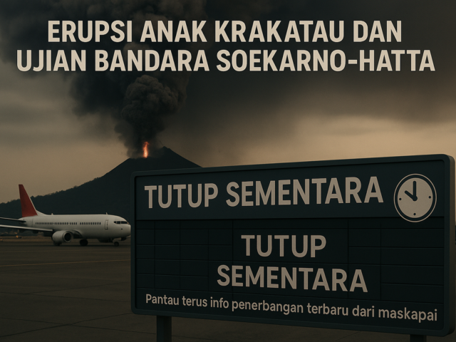 Erupsi Anak Krakatau mengujikan operasional di Bandara Soekarno-Hatta.