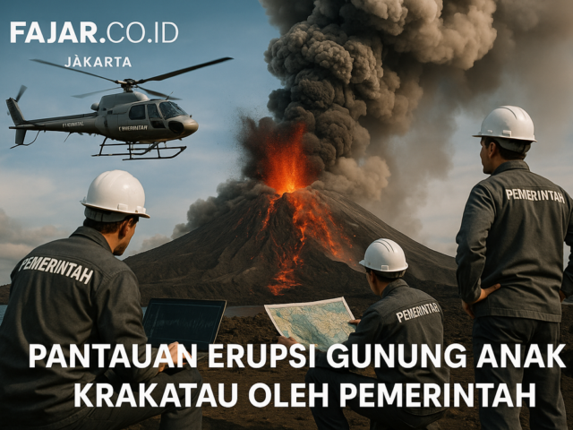 Erupsi Anak Krakatau terlihat dari bandara; abu vulkanik menghiasi langit.